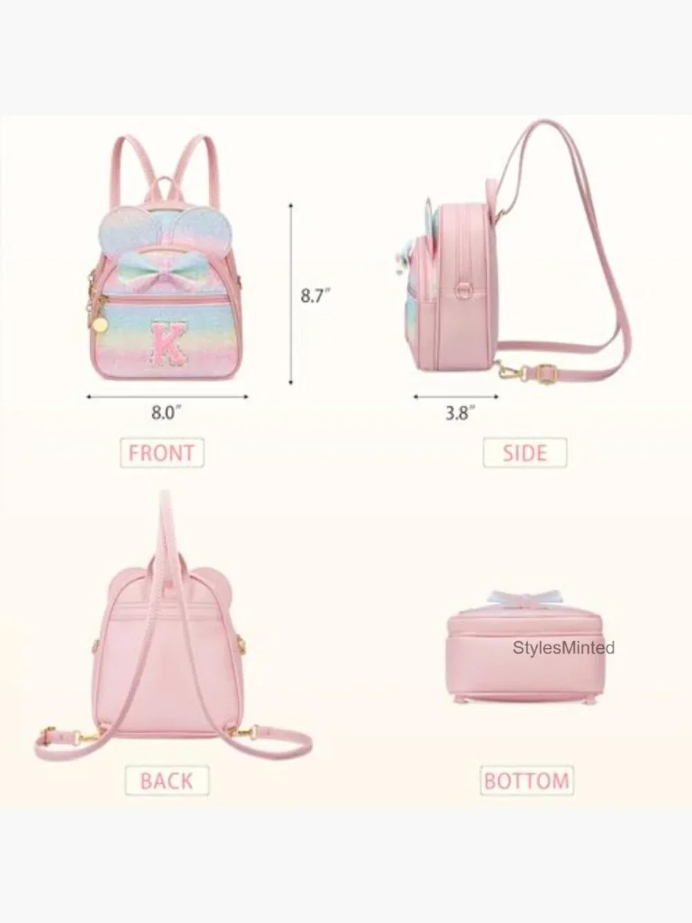Personalized Initial Mini Backpack Faux Leather Cute Bow Crossbody